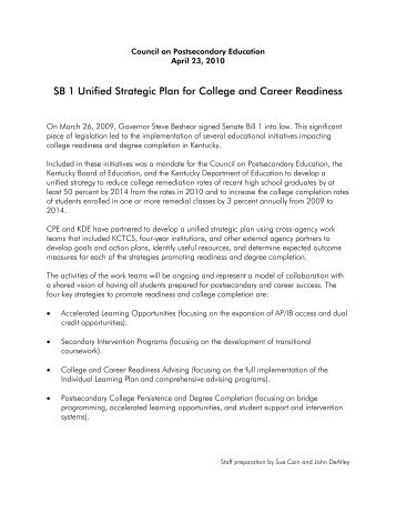 SB 1 Unified Strategic Plan for College and Career Readiness