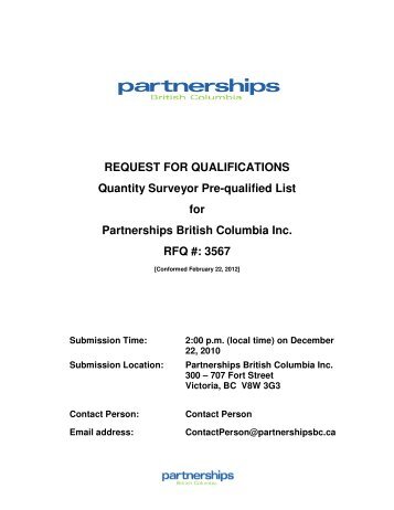 REQUEST FOR QUALIFICATIONS Quantity Surveyor Pre-qualified ...