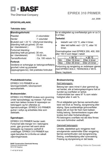 Datablad - BASF Construction Chemicals