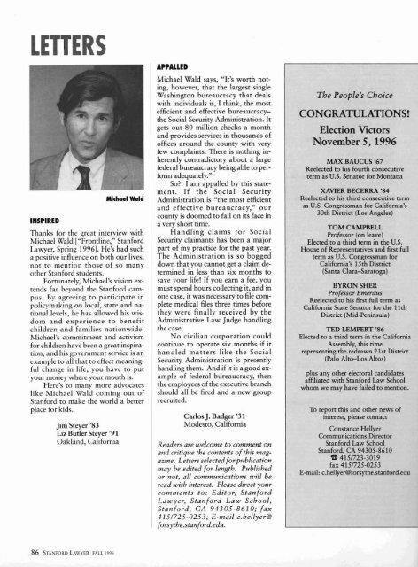 Fall 1996 – Issue 50 - Stanford Lawyer - Stanford University