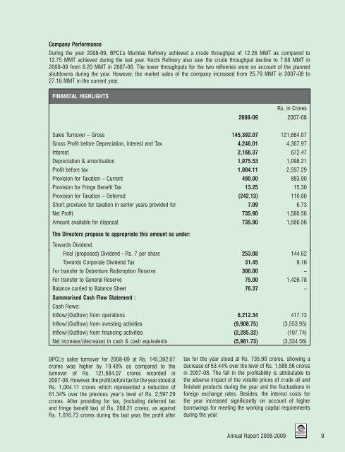 Annual Report 2008-2009 - Bharat Petroleum