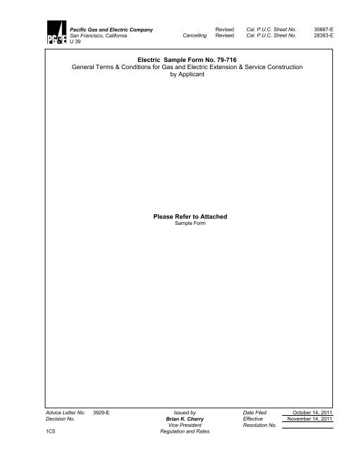 PG&E Form 79-716 - Pacific Gas and Electric Company