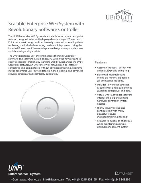 Ubiquiti UniFi Indoor Scalable WiFi Datasheet (PDF) - 4Gon