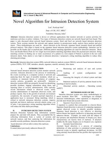 Novel Algorithm for Intrusion Detection System - Ijarcce.com