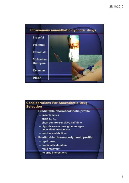 Intravenous anaesthetic-hypnotic drugs Propofol Pentothal ...