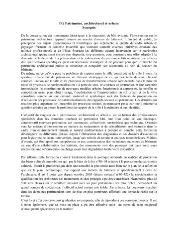 PG Patrimoine, architectural et urbain Synopsis - EPAU