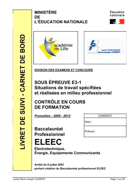 pÃ©riode de formation en entreprise pfmp : 1 - Bac Pro Eleec