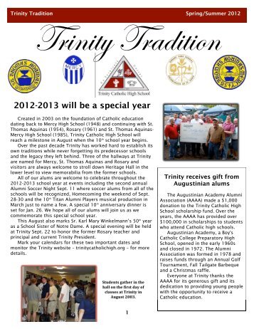 2012-2013 will be a special year - Trinity Catholic High School