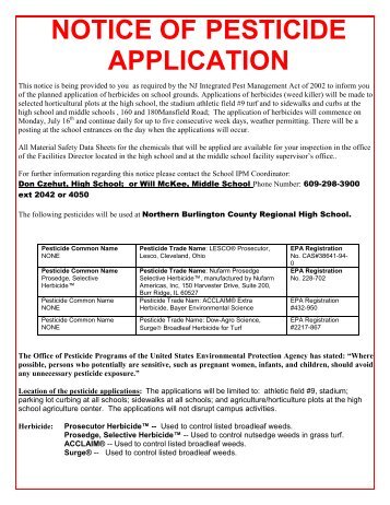 notice of pesticide application - Northern Burlington County Middle ...