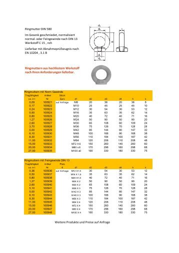 Ausführung Ringschrauben / Ringmuttern