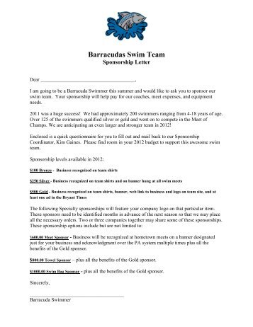 2012 Sponsorship form - Saline County Swim Team