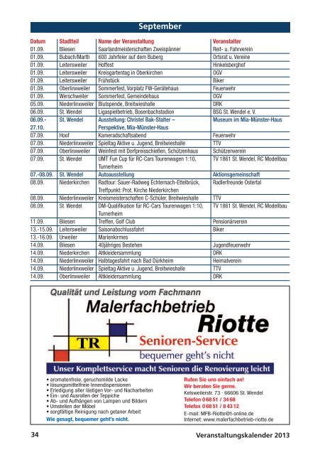 St. Wendeler Veranstaltungskalender 2013 - Stadt St. Wendel