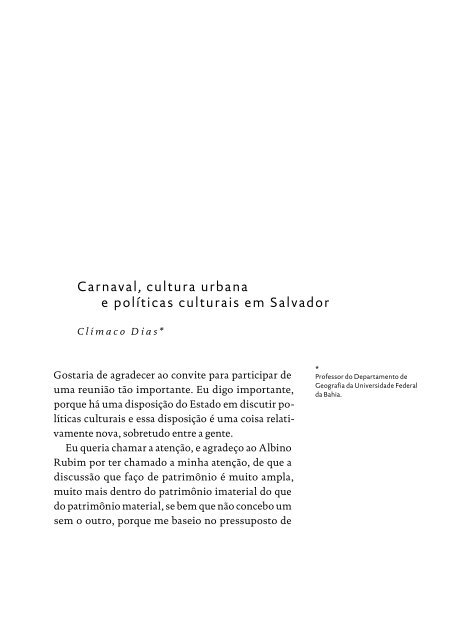 Políticas Culturais para as Cidades