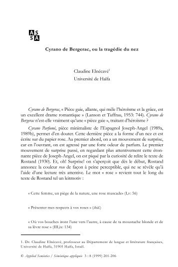 Cyrano de Bergerac, ou la tragédie du nez Claudine Elnécavé1 ...