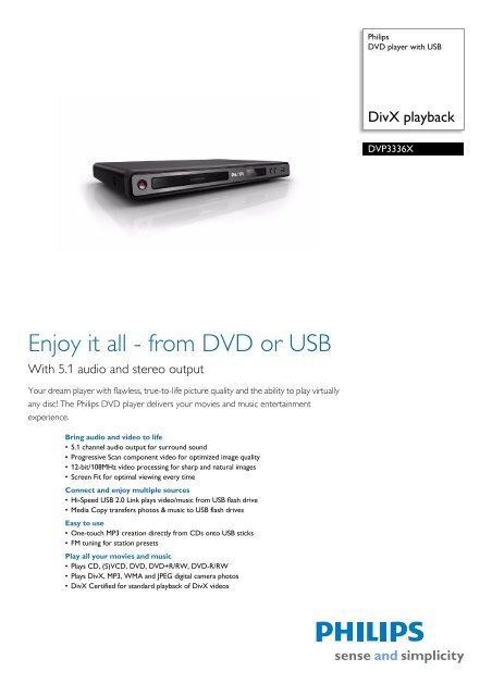 DVP3336X/94 Philips DVD player with USB