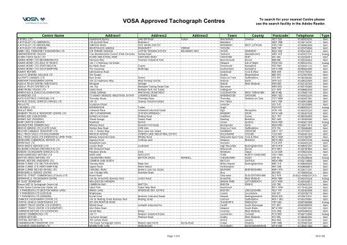VOSA Approved Tachograph Centres - Business Link