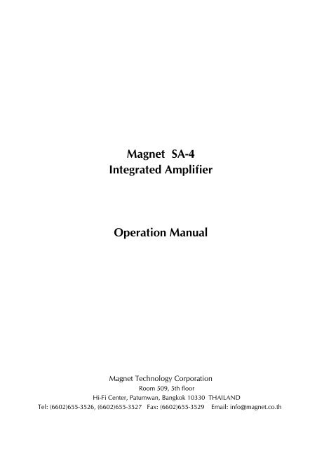 Magnet SA-4 Integrated Amplifier Operation Manual