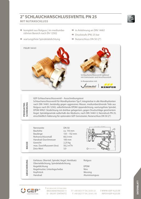 Datenblatt 2" Schlauchanschlussventil PN 25 - Gep-h2o.de