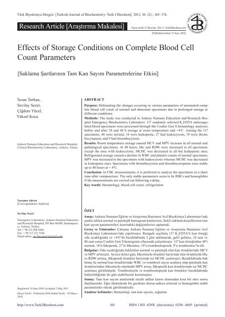 Effects of Storage Conditions on Complete Blood Cell Count ...