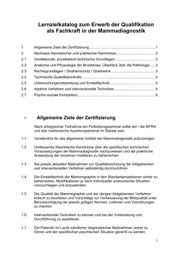 Lernzielkatalog zum Erwerb der Qualifikation als