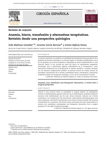 Anemia, hierro, transfusiÃ³n y alternativas terapÃ©uticas. RevisiÃ³n ...