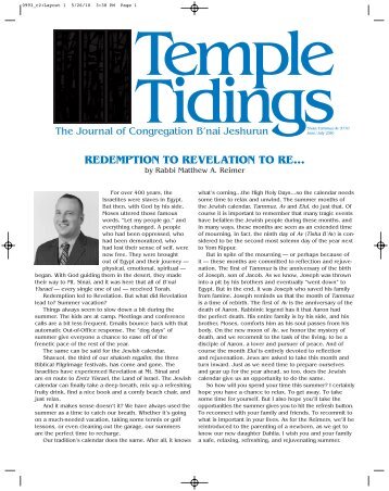 Download the June/July 2010 here - Temple B'nai Jeshurun