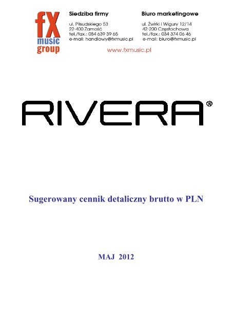 Rivera - Sugerowany cennik detaliczny brutto w PLN - FX-Music Group