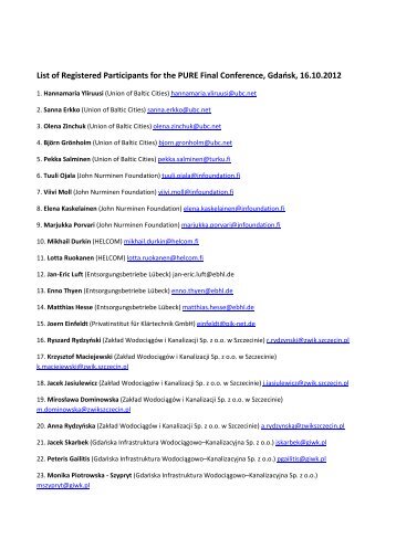 List of Registered Participants for the PURE Final Conference ...