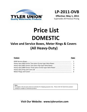 Price List DOMESTIC Valve and Service Boxes Meter ... - Tyler Union