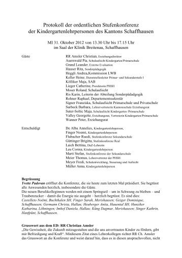 Protokoll der ordentlichen Stufenkonferenz - Schulblatt Schaffhausen