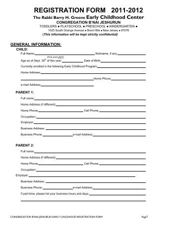 REGISTRATION FORM 2003-2004 - Temple B'nai Jeshurun