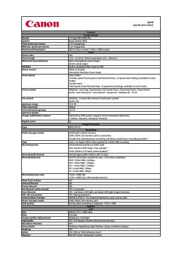 XA10 Specification Sheet - Canon