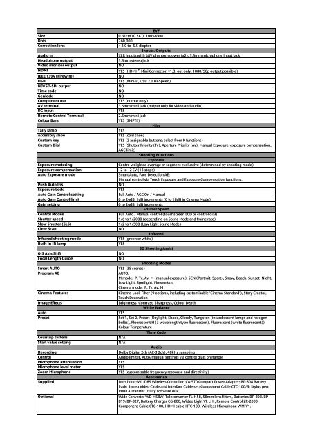 XA10 Specification Sheet - Canon