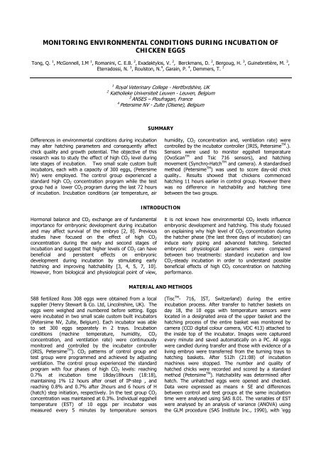 monitoring environmental conditions during incubation ... - ISAH-SOC