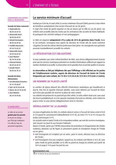 Guide Enfance - Jeunesse 2013/2014 - Ville de Vincennes