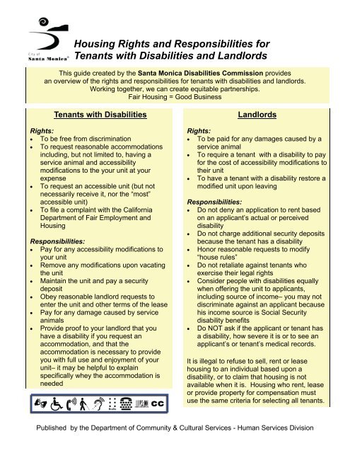 Housing Rights and Responsibilities for Tenants with Disabilities ...