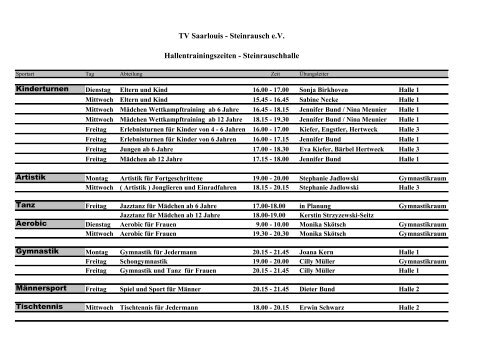 TV Saarlouis - Steinrausch e.V. Hallentrainingszeiten ...