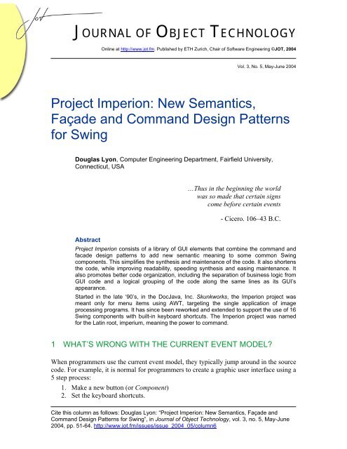 New Semantics, FaÃ§ade and Command Design Patterns for Swing