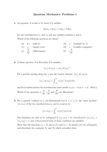 Quantum Mechanics: Problems 1