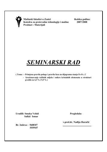 SEMINARSKI RAD - MaÅ¡inski fakultet u Zenici