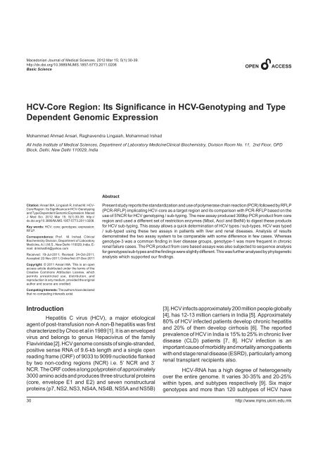 HCV-Core Region: Its Significance in HCV-Genotyping and Type ...