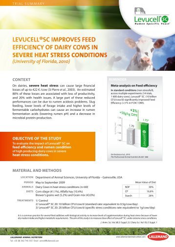 levucellÂ®sc iimprovves feed efficiency off dairyy cows in ... - Dr. Eckel