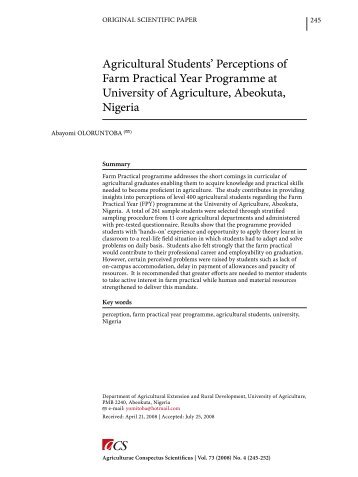 Agricultural Students' Perceptions of Farm Practical Year ...