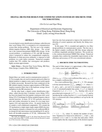 DIGITAL IIR FILTER DESIGN FOR COMMUNICATION SYSTEMS BY ...