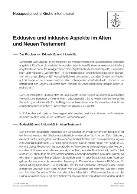 Exklusive und inklusive Aspekte im Alten und Neuen Testament