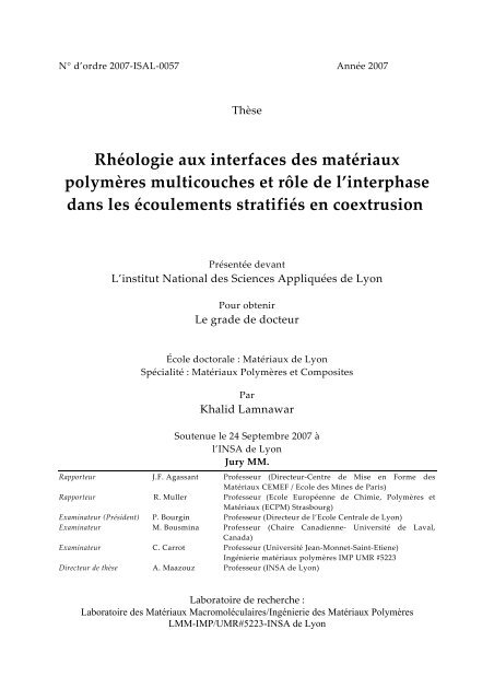 Rhéologie aux interfaces des matériaux polymères multicouches et ...