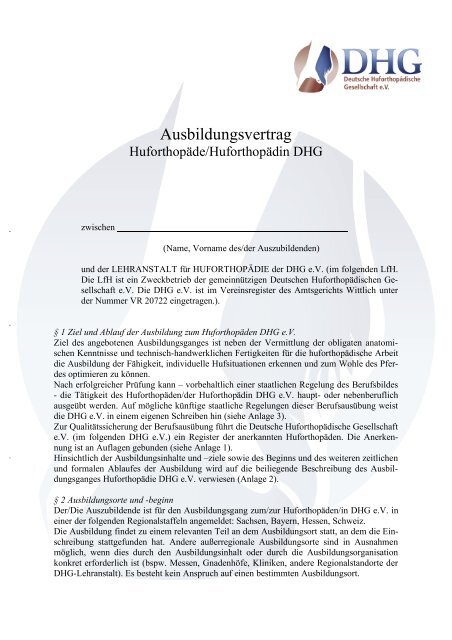 Ausbildungsvertrag Schweiz Deutsche Huforthopa Dische