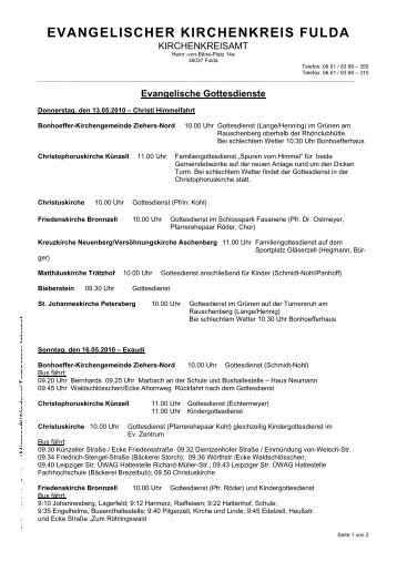 EVANGELISCHER KIRCHENKREIS FULDA - Kirchenkreisamt Fulda