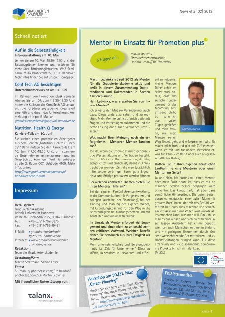 Newsletter - Graduiertenakademie - Leibniz UniversitÃ¤t Hannover
