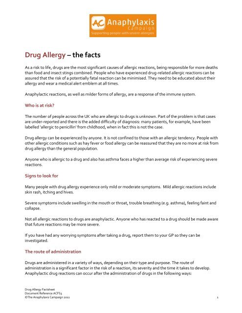 Drug Allergy – the facts - Anaphylaxis Campaign